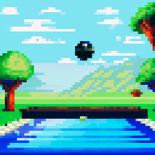 A pixelated 8-ball on a pool table.