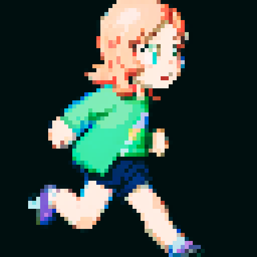 Cutesy protagonist running, dynamic pose, vibrant colors, expressive facial features, glowing energy effects, pixel art, skill art, close up, pixelated background, game icon, portrait in different running key poses, sRGB