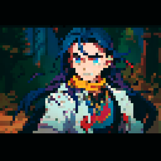 handsome man, long hair, grinning, vibrant colors, pixel art, sRGB, stylized details, expressive eyes