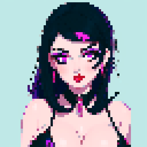 curvy, cute, goth girl,  black hair, purple eyeshadow, red lipstick. Wearing bikini. glamour shot.