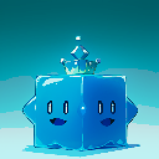 Blue Slime cube, Gelatinous cube, wearing crown