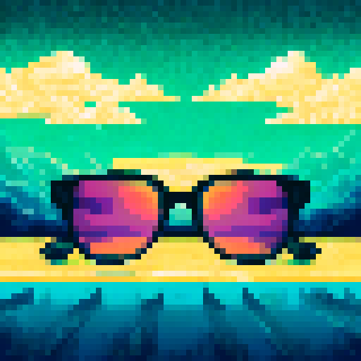 Reflective, neon, rectangular, black-framed sunglasses