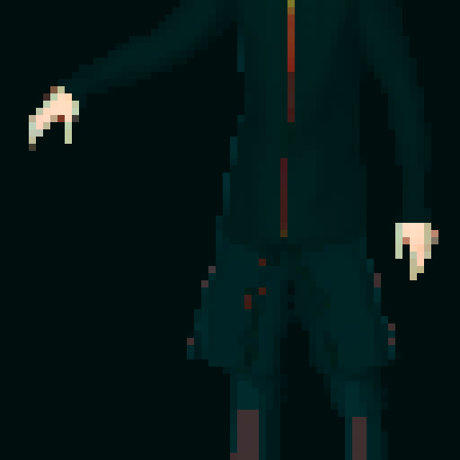 male character, pixel art sprite, black clothing, neutral pose, neutral facial expression, sRGB palette
