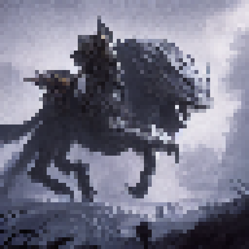 A towering, armored paladin wields a blazing sword as they charge towards a horde of snarling, undead warriors in a dark, misty forest.