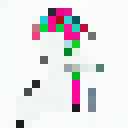 Vibrant backpack with neon green, fuchsia, and electric blue, adorned with a bold pixel graph pattern in the distinct 16x16 pixel portrait style.