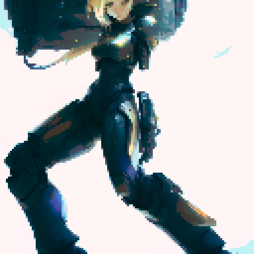 samus-aran type female character with anime eyes, no helmet, arm weapon like samus, medium sexy butt and boobs, standing facing right idle, fantasy RPG