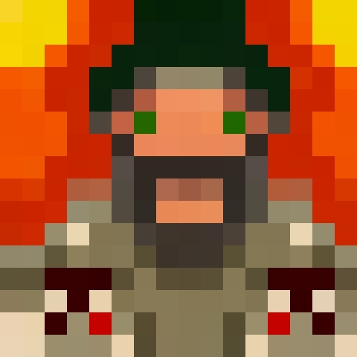 Pro wrestler with black hair, wicked grin, raised brows, bushy beard, and malevolent aura in a 16x16 pixel portrait.