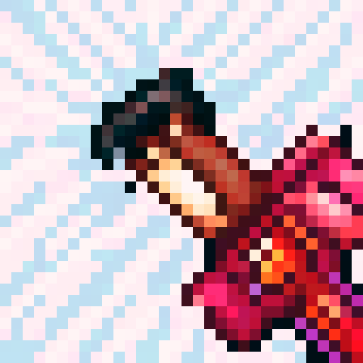 "Create a vibrant, high-saturation game icon featuring a 32x32 pixel art close-up portrait of a skilled character rendered in sRGB with dynamic shading and bold outlines."