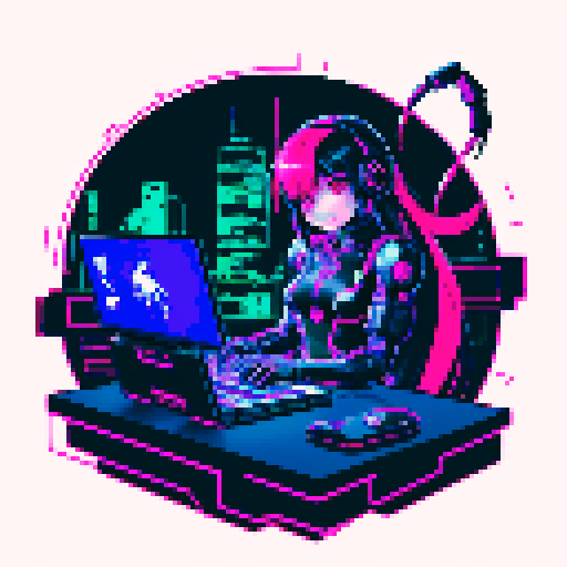 cute cyberpunk scorpion with human head, human head is from anime inspired character with vibrant hair, expressive eyes, and a playful smile, scorpion is playing computer games, tables with potato chips and coca cola, scorpion's tail should be fully in the picture