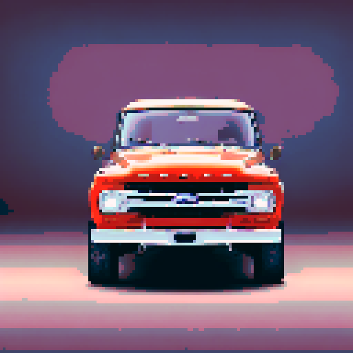 Photorealistic, centered Ford F-series in a three quarter view, right wheel in front, clean background, pixel art style with sRGB colors