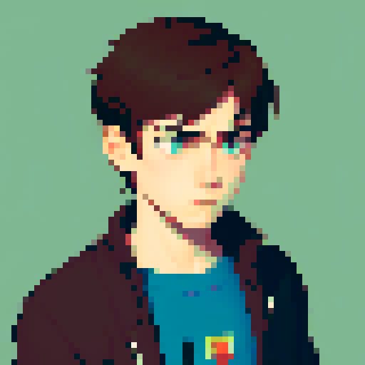 portrait, sprite art, character art, young man, neutral, sad, dark eyes, stern, depressed