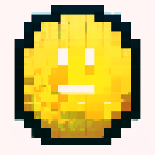 Imagine a digital, pixelated coin, shimmering with a bright golden hue. This coin has a classic round shape, resembling a traditional coin, but its surface is made up of tiny, square pixels, giving it a distinctly digital and retro video game look. The pixels catch light at various angles, making the coin glint and sparkle. On its surface, there is a simple, pixelated design – perhaps a symbol or a character – that is iconic and easy to recognize, yet rendered in a minimalist, blocky style typic