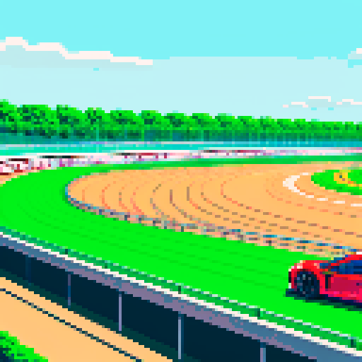 the race track, there are cars, in front of them is a big sign start