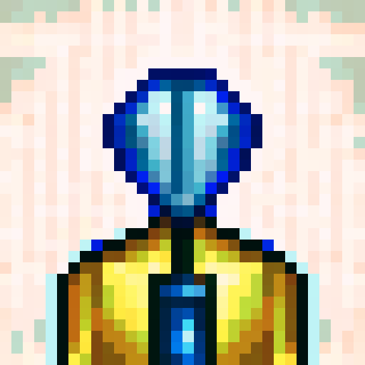 armoured knight, shining silver, intricate engravings, polished helmet, fierce expression, determined eyes, detailed chainmail, protective gauntlets, embellished chestplate, embossed shoulder pads, sword at the ready, glowing blue gem, dynamic lighting, pixelated textures, vibrant colors, 32x32 pixels, game icon-worthy, sRGB palette, skillfully crafted, close-up shot, intense focus, portrait-like pose