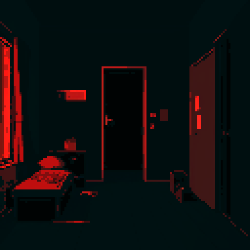 dark apartment interior at night, melancholy, depressed, lonely man's apartment, sadness, dimly lit, bare
