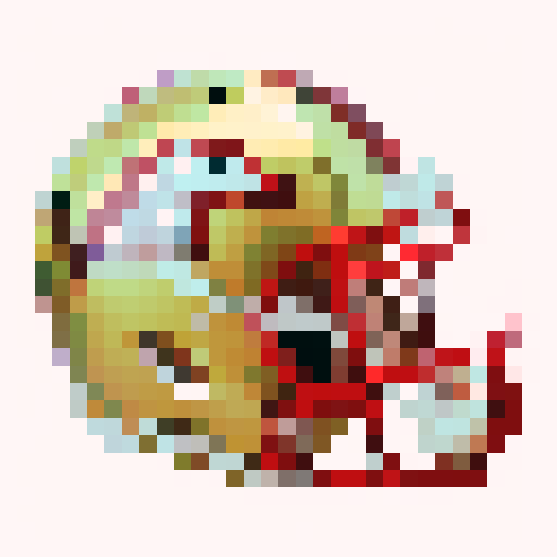 USFL professional American football helmet, facing right, vivid colors, bold outlines, 32x32 pixel art, retro, glossy finish, metallic shine, detailed logos, intricate patterns