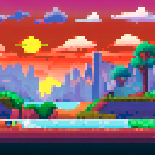 a beach road where there is a water at the bottom of the screen, in the middle you can see the road and on the middle top you can see far buildings. Its gonna be used for a flappy bird game and its gonna be the procedural background so you need to make a 2d background with some perspective effect