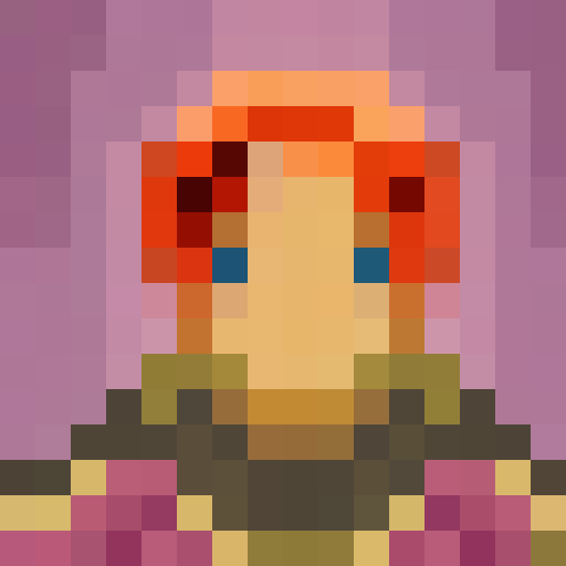 Big-eyed peach, blushing cheeks, surrounded by petals and leaves, in a 16x16 pixel portrait style.