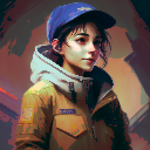 Night time, City street light background, profile picture, young girl, smile, rounded face, blue eyes, short black hair, white shirt, beige hat, red neck ribbon, holding an incense stick