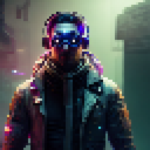 glitched man cyberpunk theme with night goggles