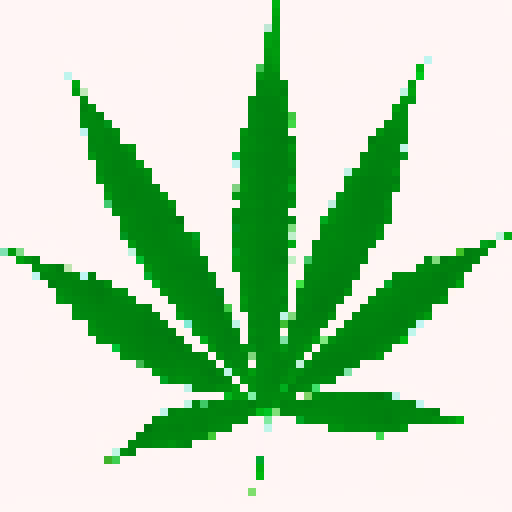 "Vibrant, retro, and digital: A pixelated cannabis leaf surrounded by neon lights and geometric shapes."