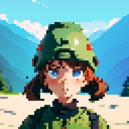 Soldier, big head, cute, big helmet, drab colors