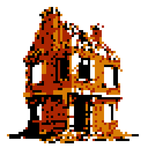 crumbling brick shape. Has broken and complex structural elements. Simple style, thick black lines, white background.