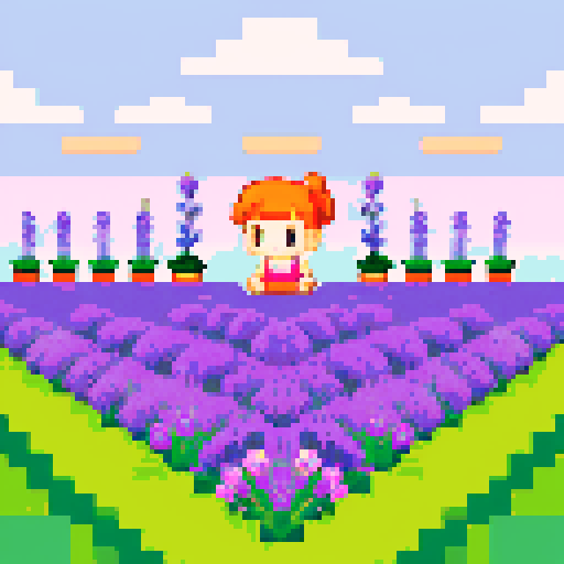 Flowers and lavender plants growing