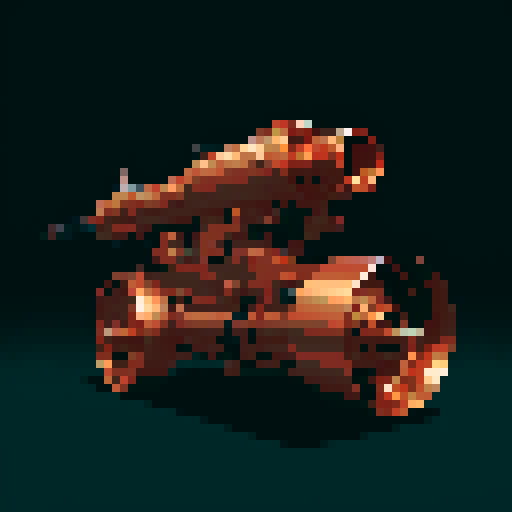 I want a copper rotary machine gun (commonly known as a minigun). I want this object usable an asset in a videogame, meaning only one object per image, outlined with a strong black stroke, on a solid-color background.