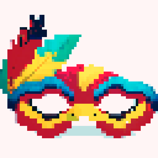carnival mask, colorful with feathers, white background