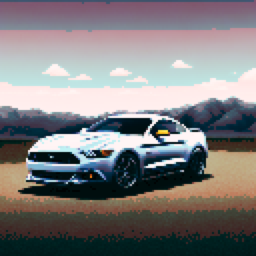 photorealistic gray ford mustang, centered, right wheel forward, white clean background, pixel art, sRGB 