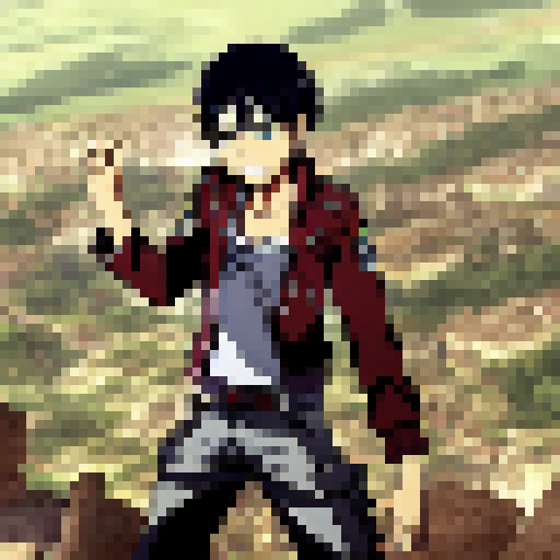 Eren Jaeger from Attack on Titan, vivid colors, full body, portrait, sprite