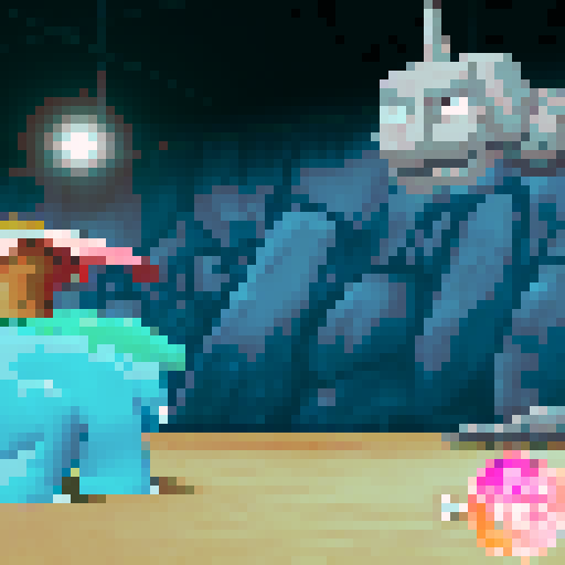 Gym, pixelated stadium, towering mountains, pixel art, background, landscape