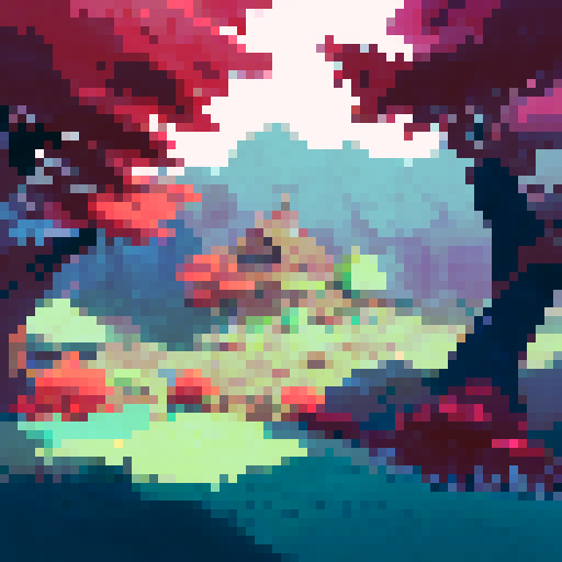 using the reference file make a pixelated landscape that highlights looking glass rock in the picture
