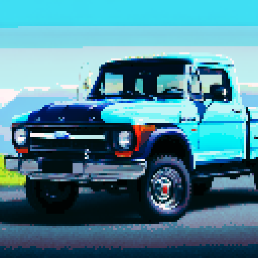 Photorealistic, centered Ford F-series in a three quarter view, right wheel in front, clean background, pixel art style with sRGB colors