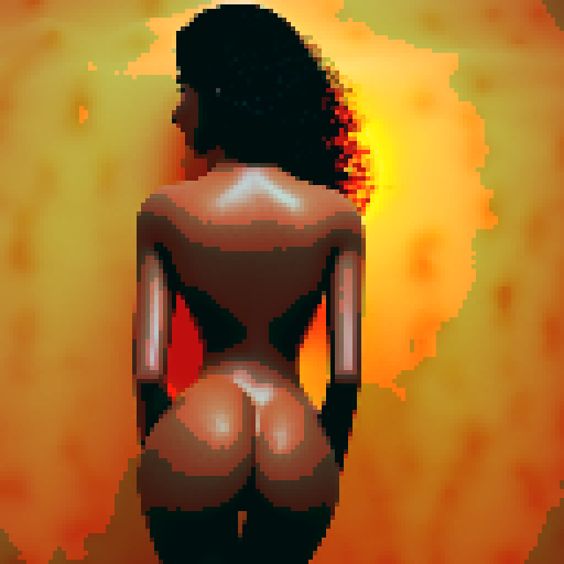 a sexy beautiful model with green eyes, golden wet skin shining, orange sunset light, laying down, coy smile, tanned skin, black wavy shiny hair, 50mm portrait, sun , glamour, soft curves, ass, full wet lips,nude,nsfw,+18,backview,big ass