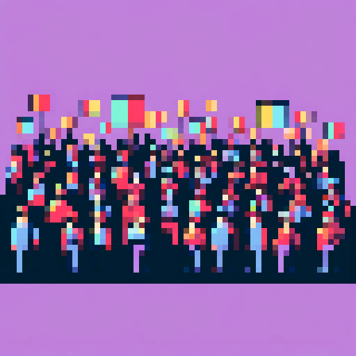 workers, including men and women, rallying for their rights in protest 