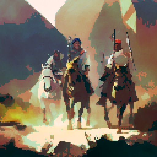 "Bedouin nomads gather outside their desert tent, surrounded by eerie World War I mist and rubble, with a landscape portrait style emphasizing the vastness of the sand dunes and solemnity of the scene."