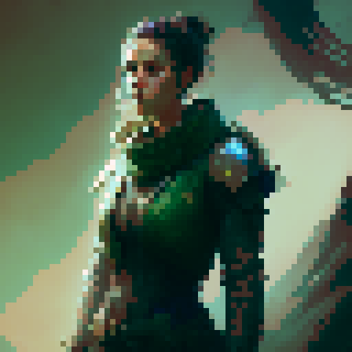 an attractive female protagonist picks up a healing staff in many shades of green