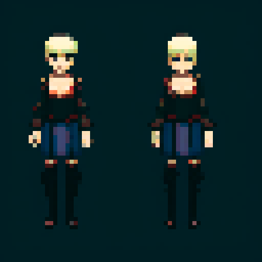 please give me some base templates for a side-scroller, a hack-and-slash game I can use to make my own characters. Give them reasonable proportions and give one female and one male.