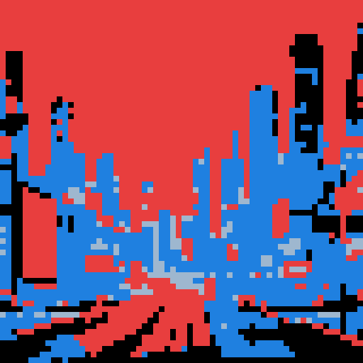 Cyberpunk neon-lit street, skyscrapers towering, flickering holographic billboards, bustling futuristic city, rain-soaked pavement, glowing cybernetic implants, pixelated 8-bit cars zooming, steam rising from grates, illuminated alleyways, glitched-out glitch art graffiti, sRGB color palette, detailed pixel art, dystopian urban landscape