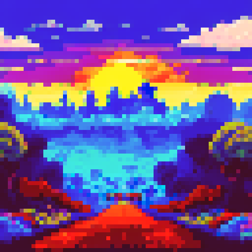 Ukrainian soldiers, victorious and proud, march through a lush, rolling countryside towards a pixelated skyline of Kiev in the background, with the bright blue sRGB sky overhead