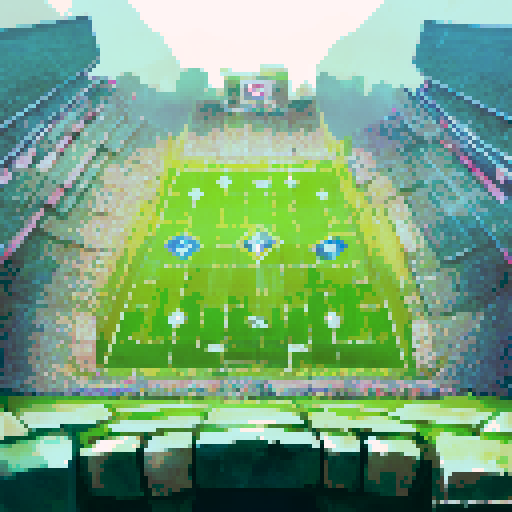 Vibrant green turf, towering goalposts, and roaring crowds surround the players on the NFL American Football Field in a dynamic landscape portrait