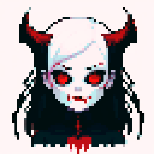 ghoul icon, vampiric style, pixel art, sRGB, hauntingly glowing eyes, pale skin, sharp fangs, blood-red lips, menacing aura, eerie atmosphere, gothic details