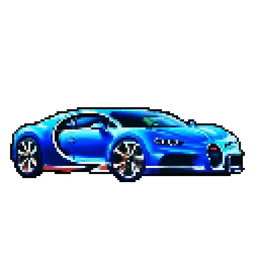Photorealistic, centered Bugatti Chiron in a three quarter view, right wheel in front, clean background, pixel art style with sRGB colors
