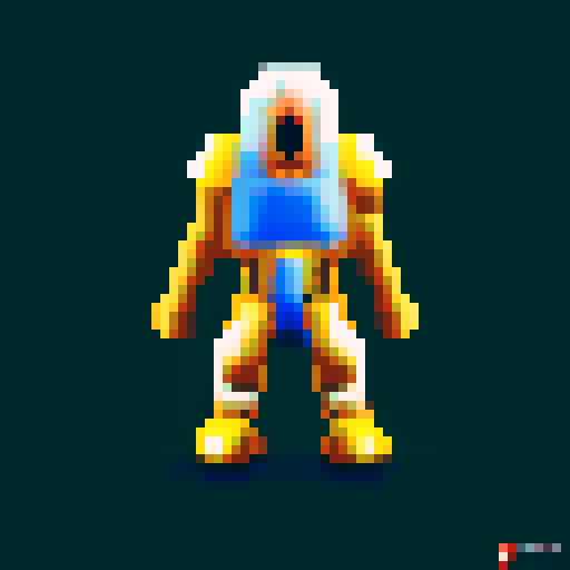 Space marine pixel character, laser rifle and futuristic helmet, galactic colors, full body, 64x64 pixel art size