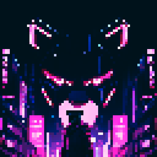 Fierce teddy bear, blade runner, cyberpunk, aetherpunk, cloudy, dark colors, neon lights