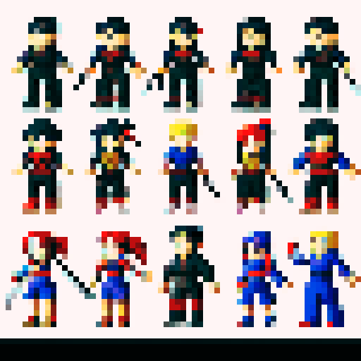 ninja anime pixelated avatars with katanas on there backs