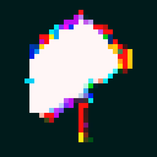 Paintbrush with colorful paint at the tip, bold black outline, vibrant and saturated colors, smooth and crisp edges, minimalistic design, 32x32 pixel art, sRGB color space