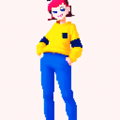 antropomorphic smiling bee, blue pants